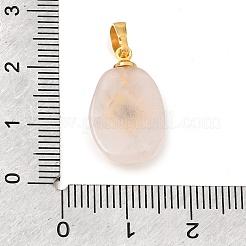 天然石ローズクォーツペンダント  真鍮の太陽が付いたティアドロップチャーム  ゴールドカラー  21x12x6mm  穴：6.5x3.5mm&nbsp;G-T151-03F