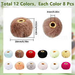 96個 12色 ベルベット イミテーション ラビットファー ヨーロピアンビーズ  ロンデル  ミックスカラー  13x20x20mm  穴：4mm  8個/カラー&nbsp;FIND-SC0013-79