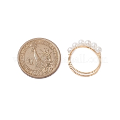 丸い貝殻の真珠のビーズのリング  女性用銅線巻きリング  ゴールドカラー  4mm  内径：19mm&nbsp;RJEW-TA00133