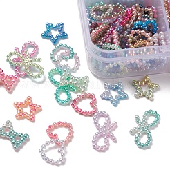 220個4スタイルレインボーABSプラスチックイミテーションパールリンキングリング  グラデーションマーメイドパール  ハート＆蝶結び＆スター  ミックスカラー  11~18.5x9~12x2mm  220個/箱&nbsp;OACR-YW0001-18