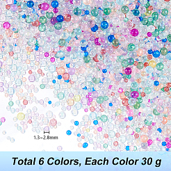 180g 6色透明ガラスビーズ  穴がない  ラウンド  ミックスカラー  1.3mm＆2mm＆2.8mm  30g(4284個)/色&nbsp;GLAA-PH0003-06