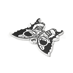 ハロウィンアロイエナメルペンダント  スカルチャーム付きバタフライ  プラチナ  ブラック  20x27.5x1mm  穴：1.8mm&nbsp;ENAM-I053-C04