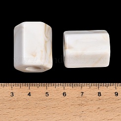 不透明アクリル天然石風ビーズ  大穴ビーズ  六角コラム  多面カット  ツートン  ホワイト  25x21.5x19.5mm  穴：8mm  約60個/袋&nbsp;AC-CBAE907-03