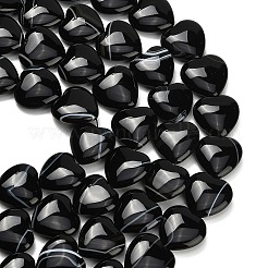 天然石黒瑪瑙ビーズ連売り  ハート  染め＆加熱  29~30x29~30x10~11mm  穴：1~1.4mm  約14個/連  15.35''（39センチメートル）&nbsp;G-B178-L01-01