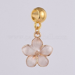 金メッキ亜鉛合金ヨーロピアンダングルチャーム  大穴ペンダント  エナメル  花  ミックスカラー  27mm  穴：4.5mm  花：16.5x14x2mm&nbsp;PALLOY-JF00440