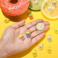 35本7色透明レジンペンダント  フライドポテトチャーム  プラチナトーンの鉄ループ付き  模造食品  ミックスカラー  17.5x13.5x6mm  穴：2mm  5個/カラー&nbsp;RESI-CJ0003-14