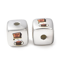 メッキ加工されたアクリル製ヨーロピアンビーズ  ハンバーガーとフライドポテトのキューブ  砂茶色  14x14x14mm  穴：3.7mm&nbsp;AC-CBA655C-16A