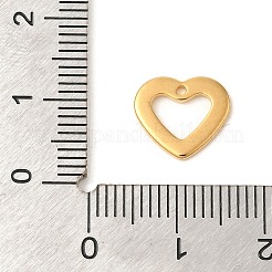 イオンプレーティング（IP）304ステンレススチールチャーム  ハートチャーム  ゴールドカラー  10x11x0.8mm  穴：1mm&nbsp;STAS-U025-09G