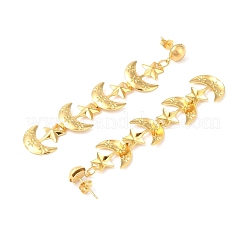 304ステンレススチールダングルスタッドピアス  スターとムーン  18KGP本金メッキ  83x16mm&nbsp;EJEW-P289-06G