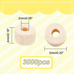 染色されていない天然木チューブビーズ3000個  無鉛の  モカシン  5x4mm  穴：2mm&nbsp;WOOD-GA0001-32