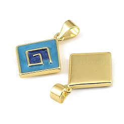 真鍮製エナメルペンダント  螺旋状のチャームが付いた菱形  18KGP本金メッキ  19x15x2mm  穴：5x3.5mm&nbsp;KK-CBA9175-24G