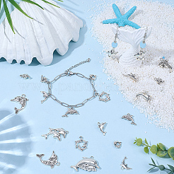 40pcs10スタイルチベットスタイルアロイペンダント  イルカのチャーム  アンティークシルバー  11~34x9~35x2~5.5mm  穴：1.5~2.5mm  4個/スタイル&nbsp;FIND-BM0001-08