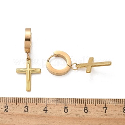 304ステンレススチールフープピアス  イオンプレーティング（ip）  クロス  ゴールドカラー  32x13mm&nbsp;EJEW-S253-16G
