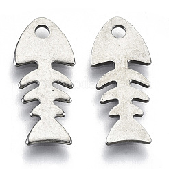 変色しない201ステンレススチールペンダント  レーザー切断  魚の骨  ステンレス鋼色  18x8x0.7mm  穴：1.6mm&nbsp;STAS-R116-073