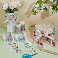 12m 4色ポリエステルシルク刺繍リボン  洋服アクセサリー用  花  ミックスカラー  3-1/2インチ（88mm）  約3.28ヤード（3m）/色&nbsp;DIY-FG0007-86