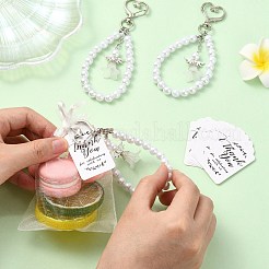 合金と模造真珠のアクリルペンダント装飾  天使  合金製回転留め具、紙製ギフトタグ、オーガンジー製ギフトバッグ付き  プラチナ  140mm&nbsp;HJEW-CJ00089