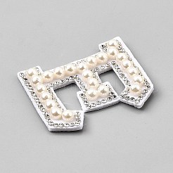 ポリエステル製裁縫装飾アクセサリー26個  ラインストーンと模造パールビーズ付き  文字L  クリスタル  45~49x21~52x5.5mm  1個/スタイル&nbsp;PATC-WH0002-095C