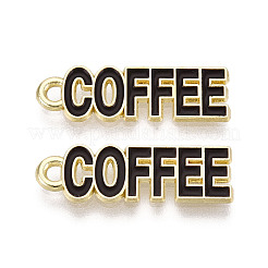 合金とエナメルのペンダント  言葉/コーヒーのチャーム  ゴールドカラー  ブラック  22x7x1mm  穴：1.5mm&nbsp;PALLOY-T093-09A-G