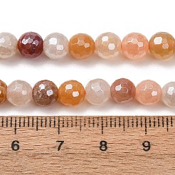電気メッキ加工を施した天然の金色のシルク翡翠ビーズの連  ラウンド  多面カット  パール光沢メッキ  5.5~6.5mm  穴：0.8~1mm  約63~64個/連  14.72''~15''（37.4~38.1センチメートル）&nbsp;G-B191-A06-6mm