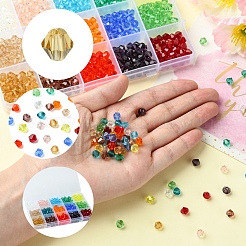 15連売り15色透明ガラスビーズ連売り  多面カット  双円錐形  ミックスカラー  6x6mm  穴：1mm&nbsp;EGLA-FS0001-46