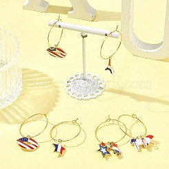 独立記念日のワイングラスチャームDIYキット  真鍮フープピアス金具を含む  合金エナメルチャーム  ミックスカラー  30.5x25mm&nbsp;DIY-FS0009-55