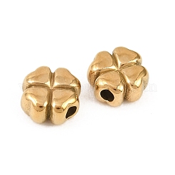 304ステンレススチールビーズ  クローバー  ゴールドカラー  7.5x7.5x4mm  穴：1.6mm&nbsp;LS-STAS-F339-05G