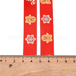 5ヤードのクリスマスポリエステルプリントグログランリボン  ギフト包装用  ジンジャーブレッドマン  5/8インチ（16mm）&nbsp;OCOR-A008-01E