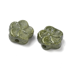 ヴィンテージの手作り磁器ビーズ  ファンシーアンティーク施釉磁器  花  オリーブドラブ  15x15x6mm  穴：2mm&nbsp;PR-CBA4F13-C08