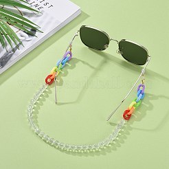 眼鏡チェーン  眼鏡用ネックストラップ  アクリルビーズ＆アズキチェーン付き  金メッキの304ステンレススチール製ロブスタークロウ留め金とゴム製ループエンド  カラフル  20.66インチ（52.5cm）&nbsp;AJEW-EH00269