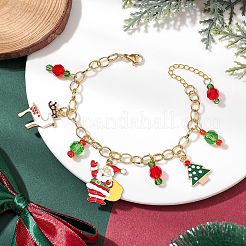 クリスマステーマの合金エナメルチャームブレスレット女性用  カラフル  7-1/8インチ（18cm）&nbsp;BJEW-JB11134