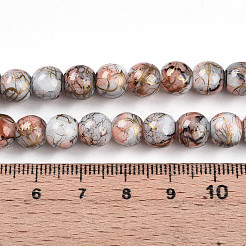 プリントガラスビーズ焼付塗装ガラスビーズ連売り  ドローベンチスタイル  ラウンド  チョコレート  7.5~8mm  穴：1.2mm  約102~119個/連  29.53~34.25インチ（75~87cm）&nbsp;DGLA-N003-8mm-B05