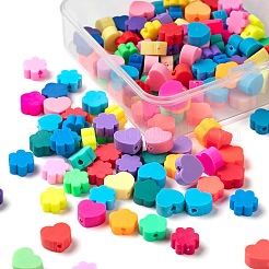150個3スタイルの手作りポリマークレイビーズ  フラワー＆ハート  ミックスカラー  9~10x9~10x4~5.5mm  穴：1.2~1.5mm  50個/スタイル  3スタイル  150個/箱&nbsp;CLAY-LS0001-07