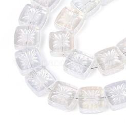 電気メッキ透明ガラスビーズ連売り  花の正方形  半分メッキ  クリアAB  11x11x4mm  穴：1mm  約59~61個/連  25.59~26.38インチ（65~67cm）&nbsp;X-EGLA-N017-03A