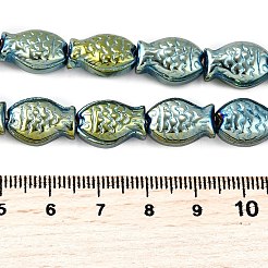 電気メッキガラスビーズセット  魚  フルメッキ  メッキグリーン  15x10x3mm  穴：1mm  約28~29個/連  15.16~15.75インチ（38.5~40cm）&nbsp;EGLA-V001-01I