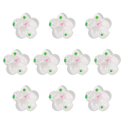 10個の手作りランプワークビーズ  バンピー  花  ホワイト  13.5~14x14.5~15x7~8mm  穴：1.4mm&nbsp;LAMP-TADJ0001-01B