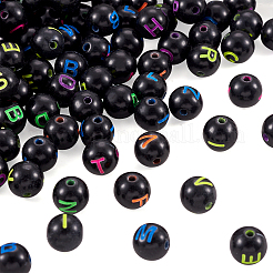 ブラッククラフトアクリルビーズ  混合色の文字で丸い  7~8mm  穴：1.5mm&nbsp;SACR-TAG0001-02
