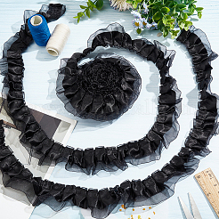 1束の二重層ポリエステルレーストリム  プリーツリボン  衣類用アクセサリー  ブラック  1-5/8インチ（40mm）  約25ヤード/バンドル&nbsp;OCOR-WR0001-27B