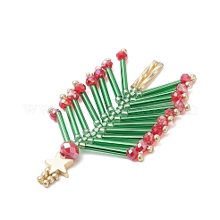 ガラスシードビーズのクリスマスツリーペンダント  グリーン  58~60x25~30x6mm  穴：2mm&nbsp;PALLOY-MZ01075