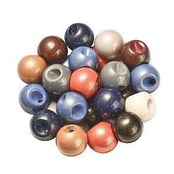 UVメッキ不透明アクリルヨーロピアンビーズ  大穴ビーズ  金粉付き  ラウンド  ミックスカラー  19x19mm  穴：4mm&nbsp;OACR-F006-07
