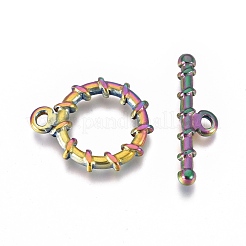 イオンプレーティング（IP）304ステンレススチールマンテル  リング  虹色  リング：19x14.6x2.5mm  穴：1.7x2.2mm  バー：6.2x21.8x2.7mm  穴：1.7x2mm&nbsp;STAS-L247-005M