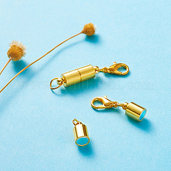 真鍮製マグネットクラスプコンバーター  真鍮カニカンとリング付き  コラム  ゴールドカラー  38.5x6mm  穴：4.5mm&nbsp;KK-TAC0001-01G
