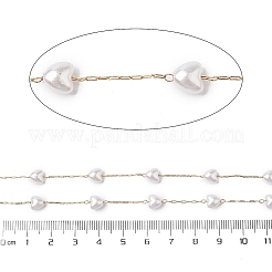 ABS イミテーションパール ハートビーズチェーン  304ステンレススチール製金具付き  溶接されていない  スプールで  真空めっき  18KGP本金メッキ  2.5x0.9x0.3mm  約65.62フィート（20m）/ロール&nbsp;CHS-A015-03G