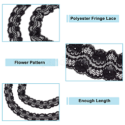 10ヤードのポリエステルレーストリム  花柄レースリボン  洋服アクセサリー  ブラック  1-7/8インチ（47mm）&nbsp;OCOR-HY0001-21