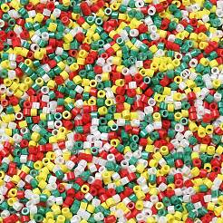 4色のクリスマス11/0グレードAベーキングペイントガラスシードビーズ  シリンダー  ミックスカラー  1.5x1mm  穴：0.5mm  約20000個/袋&nbsp;SEED-X0058-12