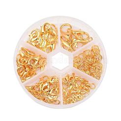 合金製カニカンと丸カンセット  ゴールドカラー  留め金：10~20.5x6~13x3.5~5.5mm  穴：1~2mm  約70個/箱  丸カン：6x1ミリ  約40~50個/箱&nbsp;PALLOY-X0004-G-B