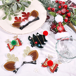 クリスマスパーティーのヘアアクセサリー  プラスチックとウールの布でできたワニのヘアクリップ  クリスマスツリー  ミックスカラー  55~108x50~76x10~54.5mm&nbsp;PHAR-CY0001-10