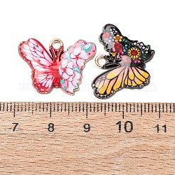 合金エナメルチャーム  蝶  ゴールドカラー  ミックスカラー  16.5x22x2mm  穴：1.8mm&nbsp;ENAM-P263-01G