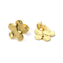304ステンレススチールスタッドピアス金具  イオンプレーティング（ip）  18KGP本金メッキ  花  12x12mm  穴：1.4mm  ピン：10.5x0.5mm。&nbsp;LS-STAS-L024-003G-03
