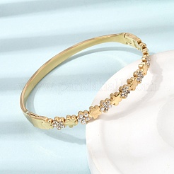 304ステンレススチール製クリスタルラインストーンフラワーヒンジ付きカフバングル（女性用）  18KGP本金メッキ  内径：2.40x1.95インチ（6.1x4.95cm）&nbsp;SA-CBA61B8-12G