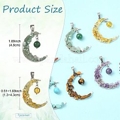 天然・合成混石ペンダント7個  合金パーツ  ムーン  48mm&nbsp;PALLOY-FS00070